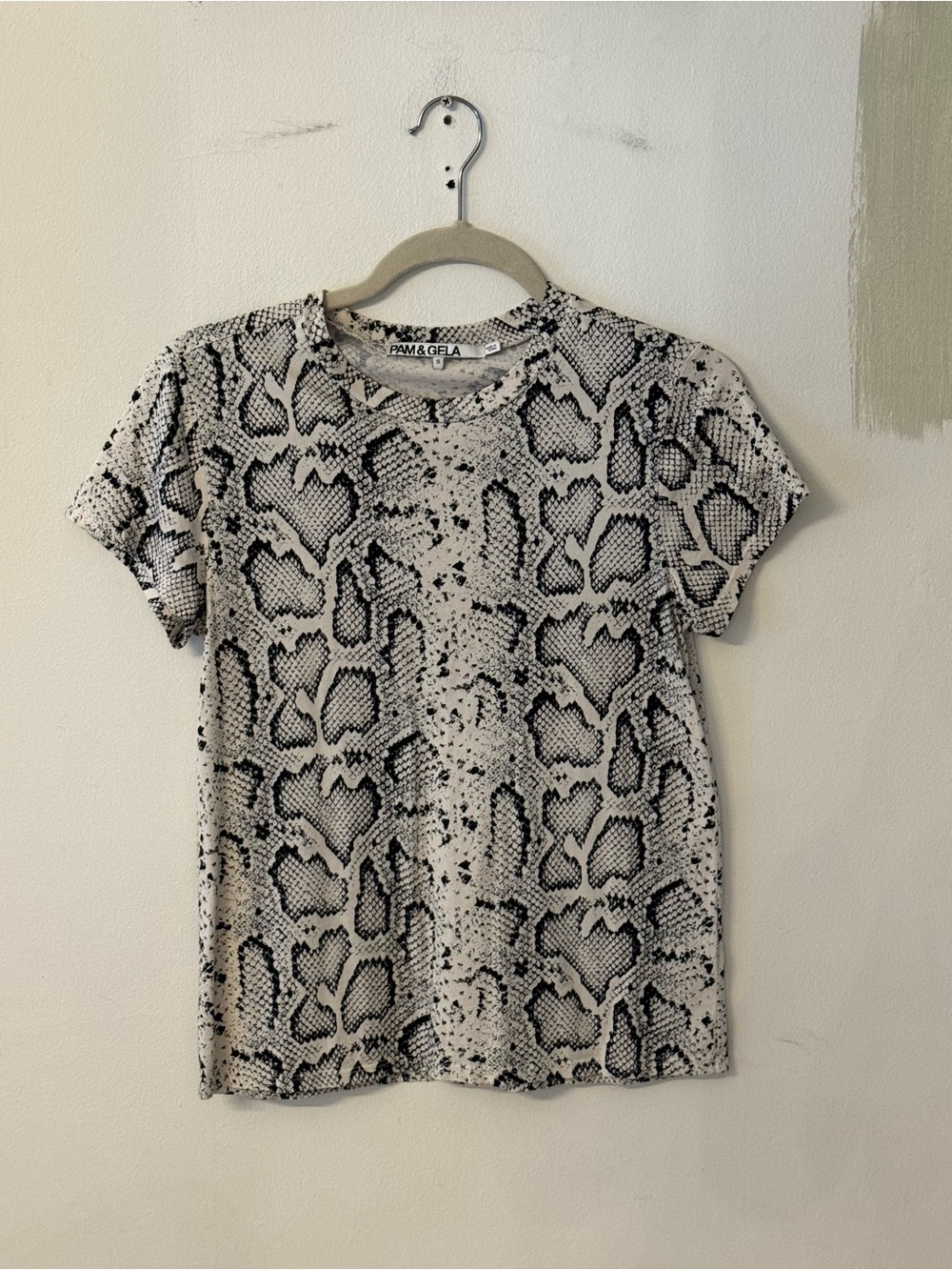 Pam & Gela White and Black Snake-Print Short Sleeve Tee
